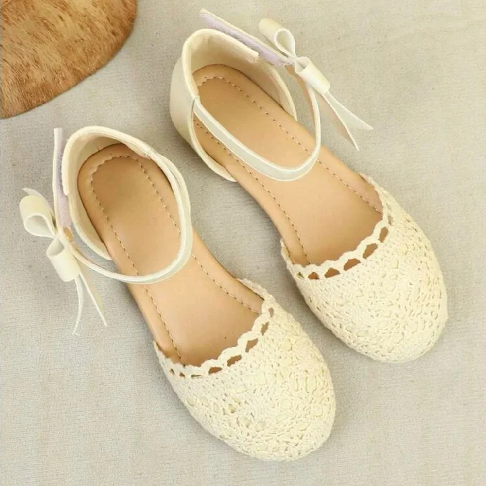 Toddler Girls crochet / lace Bow Ankle Strap Flats - Picture 4 of 4